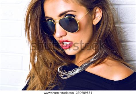 Close Portrait Stunning Sexy Brunette Woman Stock Photo