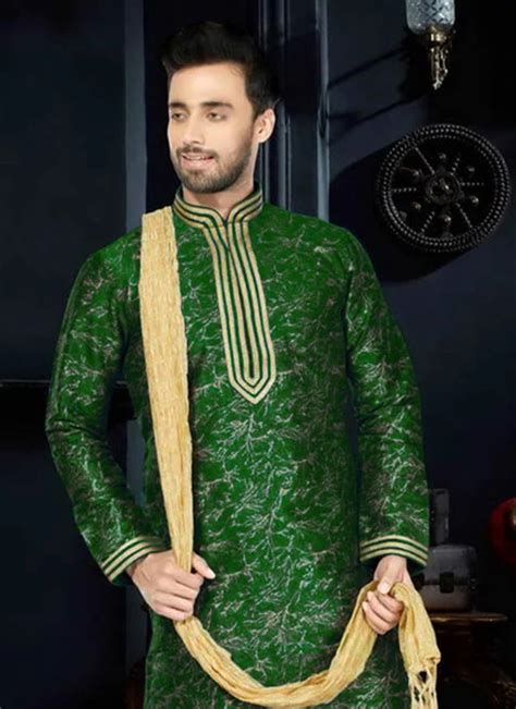 Buy Green Cotton Silk Kurta Pyjama Diwali Kurta Pyjama Online