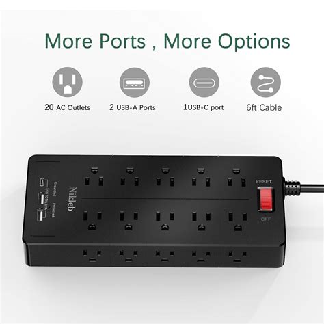 Snapklik Power Strip In Outlets Surge Protector Wall Mount