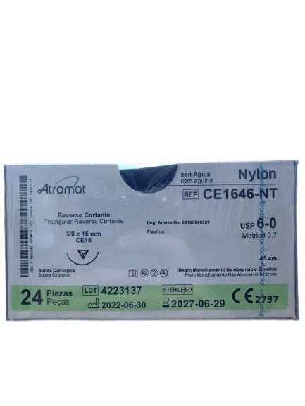 Fio Sutura Nylon Preto 6 0 Ag Triangular 3 8 16mm CE1646 NT Atramat