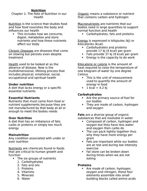 Nutrition- Chapter 1 - Teacher Christine Dol - Nutrition Chapter 1: The