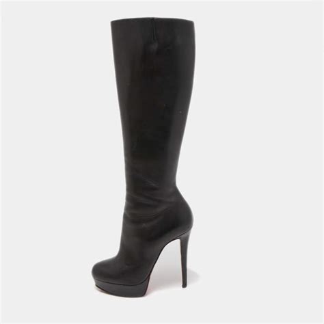 Christian Louboutin Black Leather Bianca Botta Knee High Boots Size 37