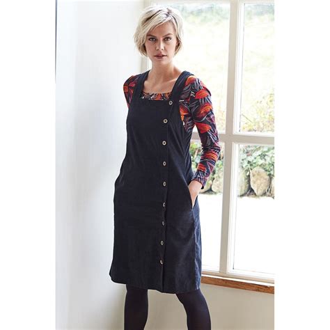 Nomads Retro S Cord Button Pinafore Dress In Graphite