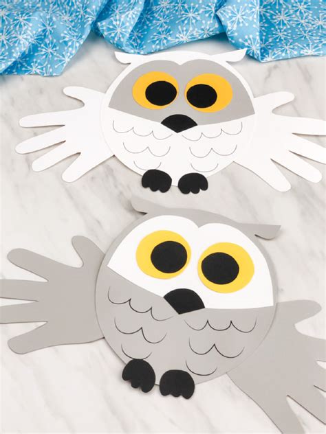 Handprint Snowy Owl Craft For Kids [Free Template]