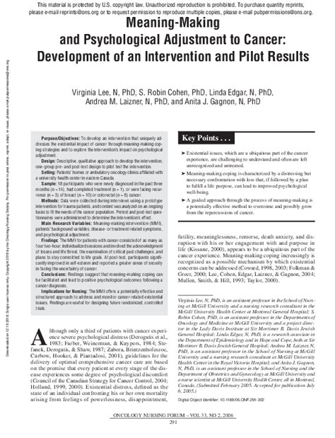 Pdf Meaning Making And Psychological Adjustment To Cancer Development Of An Intervention And