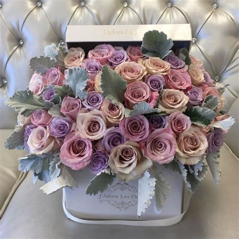 Fresh Signature Lavender And Pink Roses With Dusty Miller Leaves Jlf