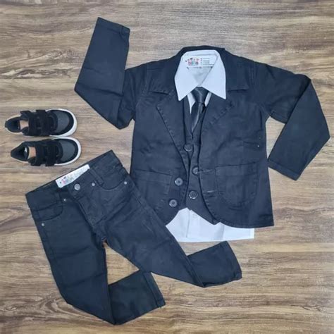 Conjunto Social Infantil Blazer Colete Preto Pajem Casamento