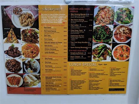 Menu at Roti King restaurant, London, Euston