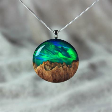 Aurora Borealis Opal Resin And Wood Jewelry Northern Lights Wood