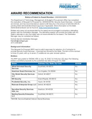 Fillable Online Notice Of Intent To Award Number Fax