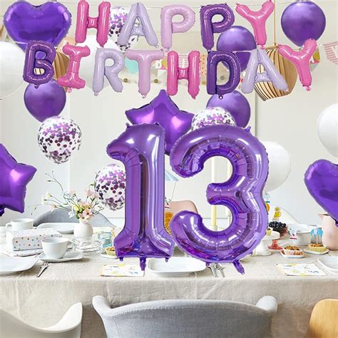 Buy 13th Birthday Balloon 13th Birthday Decorations Purple 13 Balloons ...