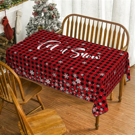 Horaldaily Christmas Tablecloth 6084 Inch Let It Snow Red Buffalo