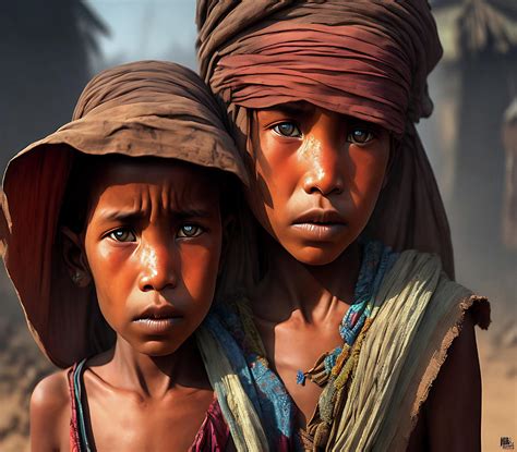 Two African children looking dejected. Digital Art by Luigi Petro ...