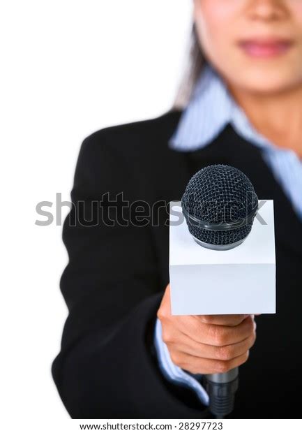 Female Host Holding Microphone Pointed Directly Stock Photo Edit Now