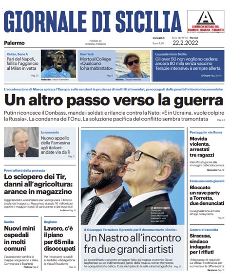 Prima Pagina Giornale Di Sicilia Un Altro Passo Verso La Guerra