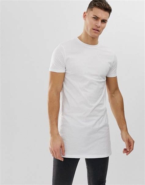 Asos Design Super Longline T Shirt With Crew Neck In White Asos