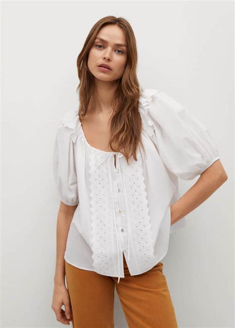 Openwork Organic Cotton Blouse Women Mango Outlet Usa