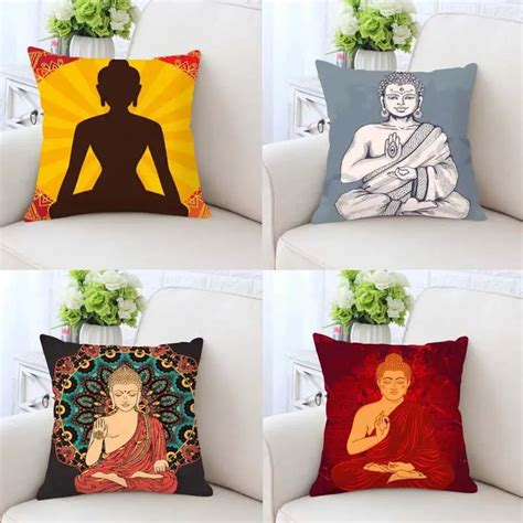 Buddha Cushion Cover Statue Gold Zen Meditation Elephant Mandala