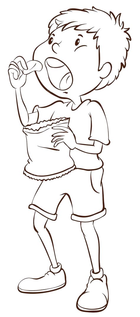 A Simple Sketch Of A Boy Eating Snack Gentleman Junkfood Vector, Snack