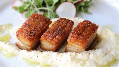 Pork Belly With Celery Root Puree Crispy Pork Belly Recipe Youtube