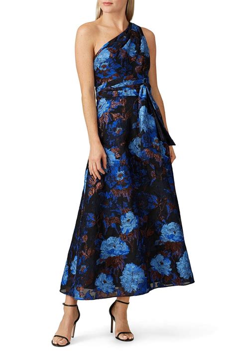 Blue Floral One Shoulder Dress By Aidan Mattox Rent The Runway