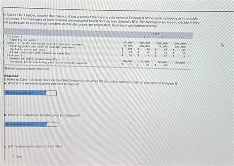 Solved N Cases To Below Assume That Division A Has A Chegg