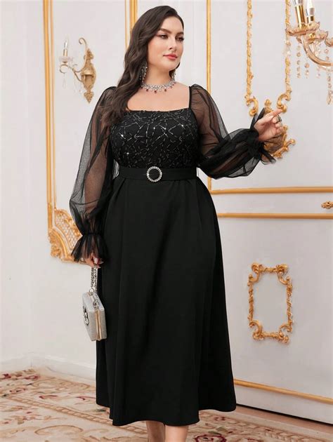 Shein Modely Robe Manches Longues Pour Femmes De Grande Taille Avec