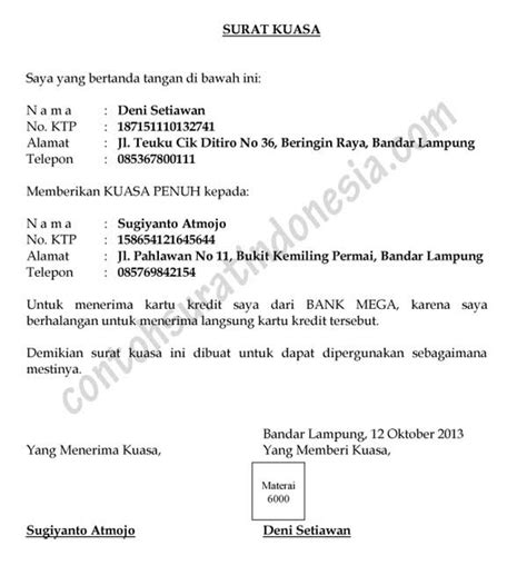 Contoh Surat Kuasa Penggantian Kartu Xl Caramembuat Artiini