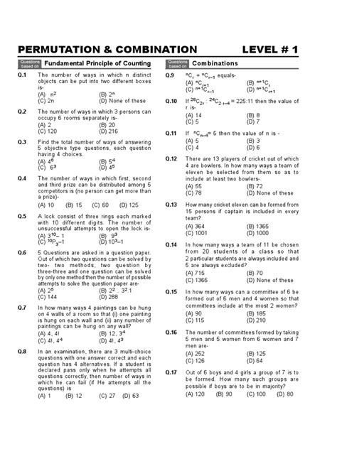 Permutation And Combination Level 1 Fundamental Principle Of Counting