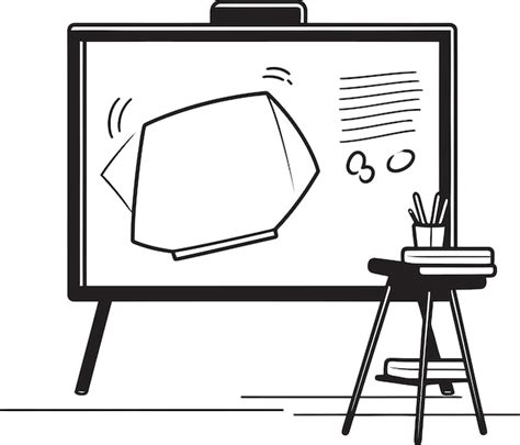 A black and white drawing of a monitor and a pencil on a whiteboard ...