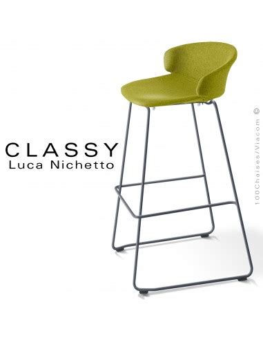 Tabouret de bar confort design CLASSY piétement luge acier peint