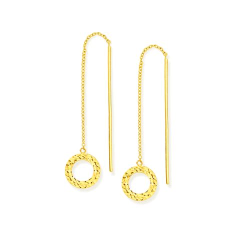 9ct Gold Circle Thread Drop Earrings Prouds