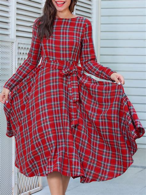 Plaid Long Sleeve Belted Midi Dress Girls Fashion Clothes Girl Fashion Fashion Dresses