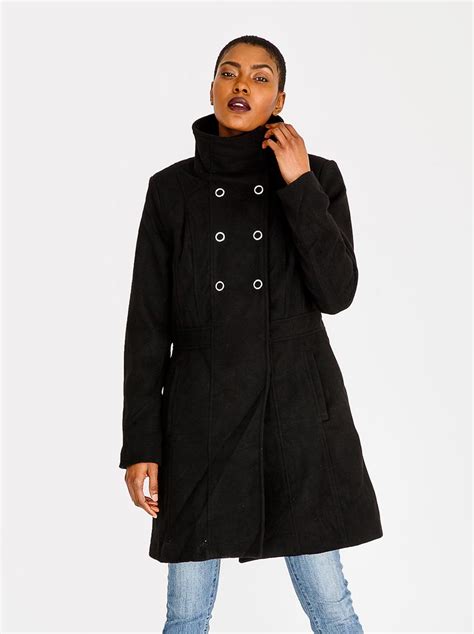 Classic Wool Like Funnel Neck Coat Black Edit Coats