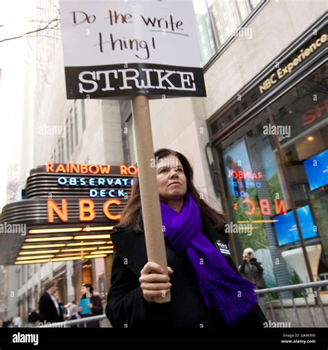 Writers' Guild of America members picket outside NBC Studios at the Rockefeller Center, New York ...