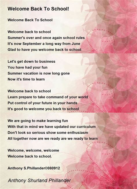 Welcome Back To School Welcome Back To School Poem By Anthony