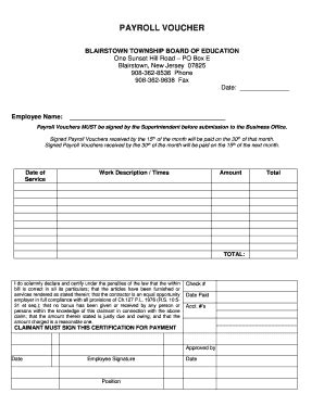 Fillable Online Blairstownelem Payroll Voucher Form Blairstownelem