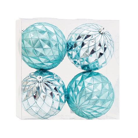 Bolas De Natal Azul Claro 10cm Jogo 4Un Bolas Natalinas Ref