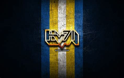 HV71, golden logo, SHL, blue metal background, swedish hockey team ...