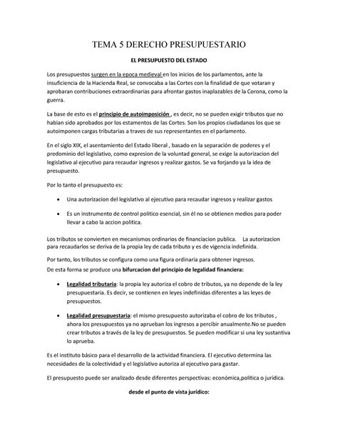 Tema 5 Derecho Presupuestario TEMA 5 DERECHO PRESUPUESTARIO EL