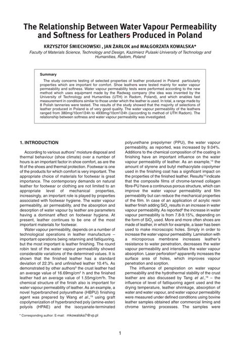 Pdf The Relationship Between Water Vapour Permeability And Softness