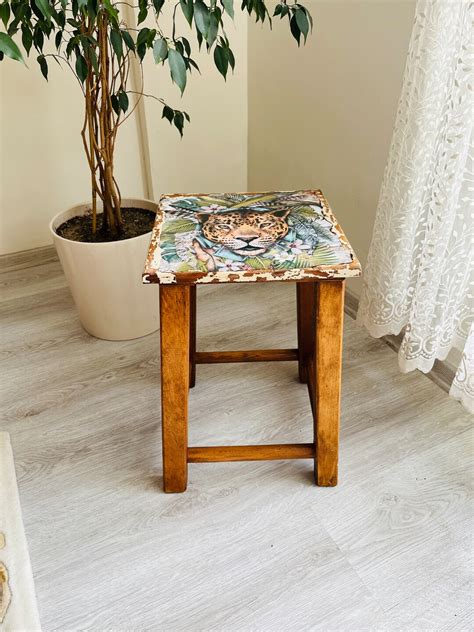 Painted Wooden Stool Decorative Stool Square Stool - Etsy