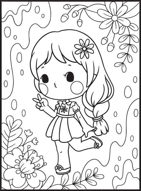 Cute Girls Coloring Pages For Kids 17043489 Vector Art At Vecteezy