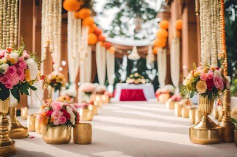 Premium AI Image | A wedding ceremony with flowers on the table