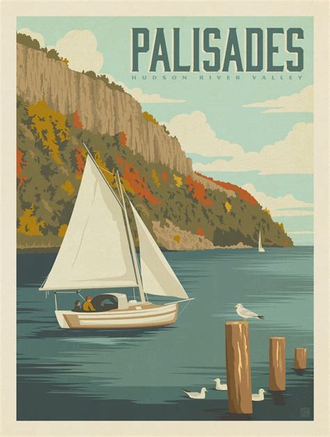 Hudson River Valley Travel Poster Palisades Of The Hudson Etsy