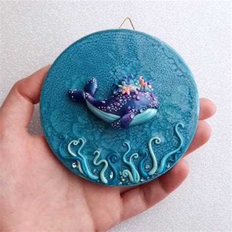 Whale Plaque Made Of Polymer Clay Wall Art Polymer Clay Clay Polymer