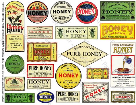 Antique Honey Labels Digital Sheet Kitchen Clip Art Vintage