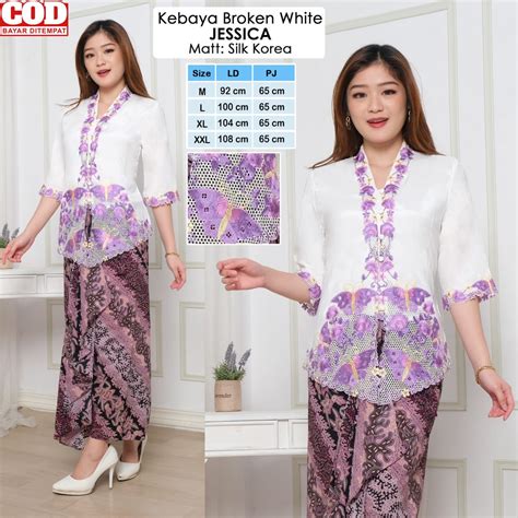 Jual Atasan Kebaya Wanita Dewasa Modern Putih Lengan Bordir Ungu