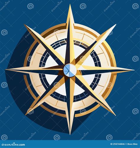 Illustration Of A Gold Compass On A Blue Background With A Shadow