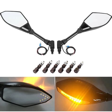 Mm Mm Universal Motorcycle Side Rearview Mirrors Led Turn Signal For